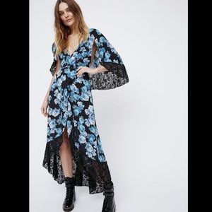 Free People black turquoise Lace Cape Dress 4